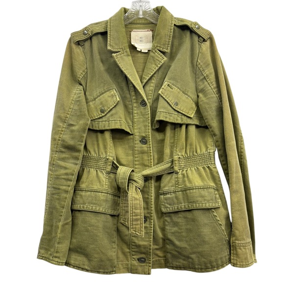Jackets & Blazers - HEI HEI Women's Olive Green Utility Jacket Belted Ruffled Back Women's Size L